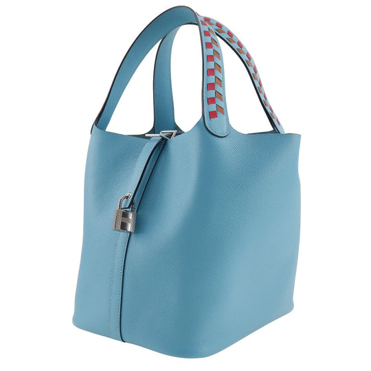 HERMES Handbag Epsom light blue Tresage Pico Tan Lock MM Women Used Authentic