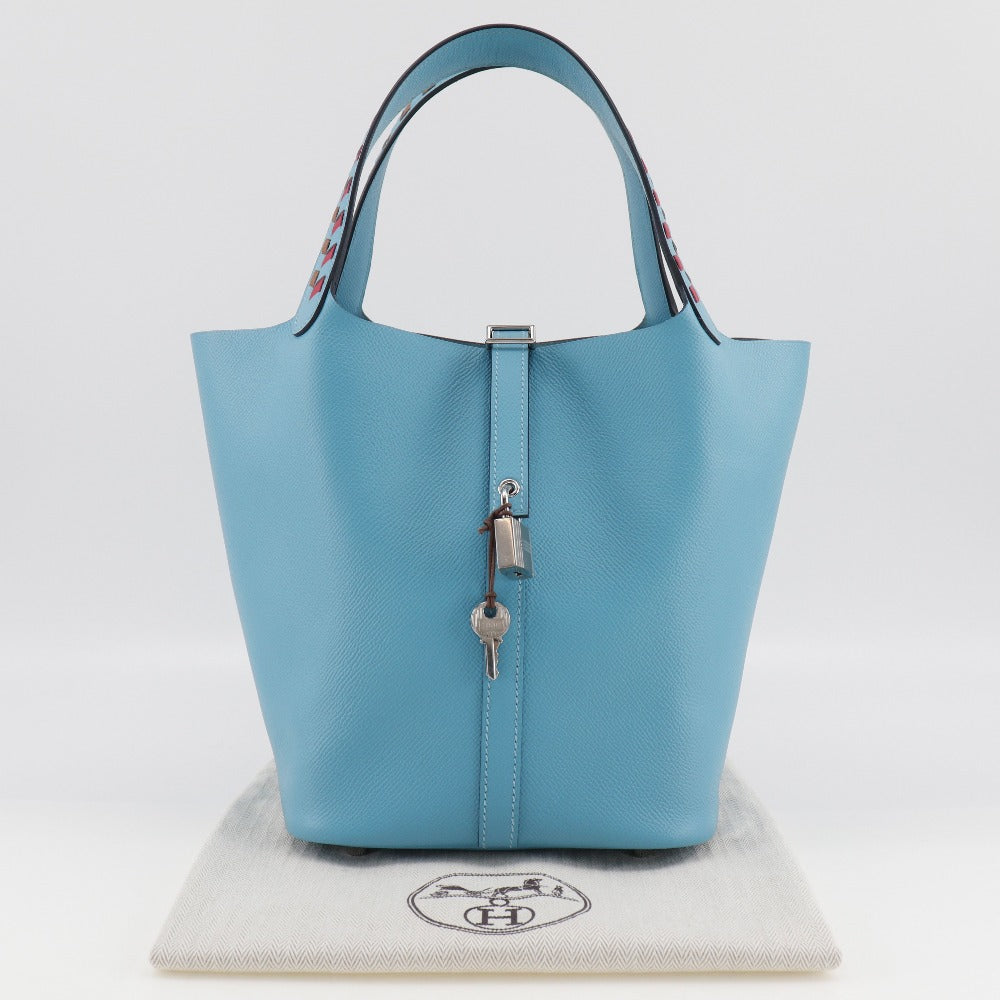 HERMES Handbag Epsom light blue Tresage Pico Tan Lock MM Women Used Authentic