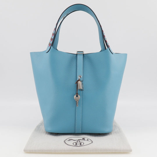 HERMES Handbag Epsom light blue Tresage Pico Tan Lock MM Women Used Authentic