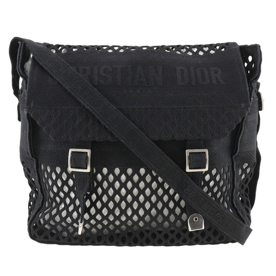 Christian Dior Shoulder Bag canvas black mesh Messenger Women Used Authentic