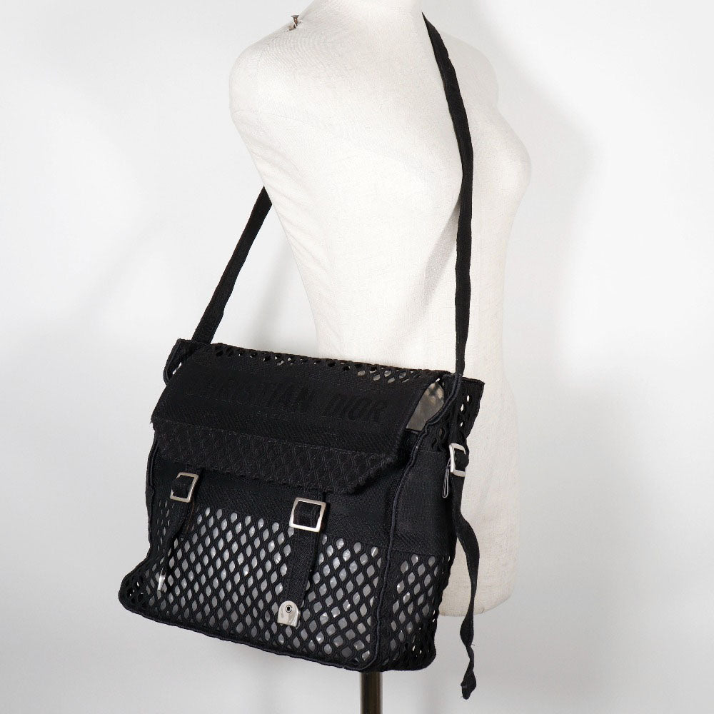 Christian Dior Shoulder Bag canvas black mesh Messenger Women Used Authentic