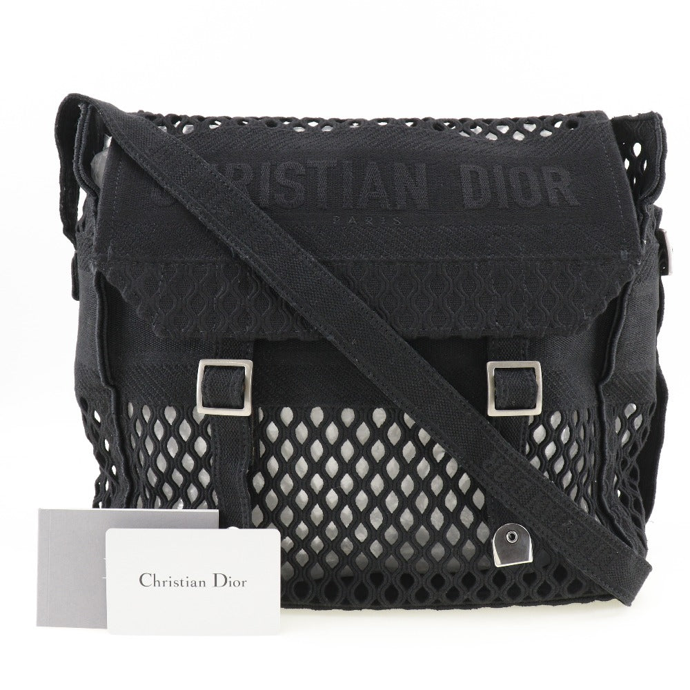 Christian Dior Shoulder Bag canvas black mesh Messenger Women Used Authentic