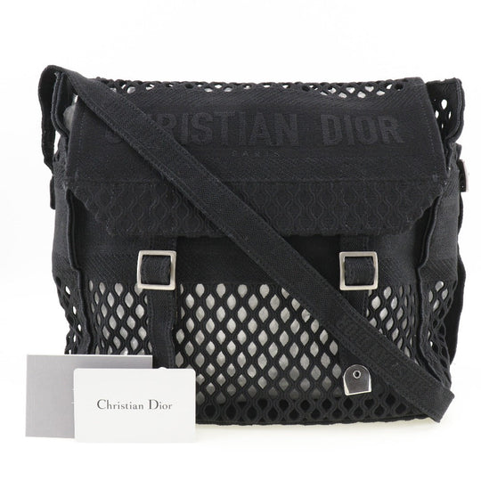 Christian Dior Shoulder Bag canvas black mesh Messenger Women Used Authentic