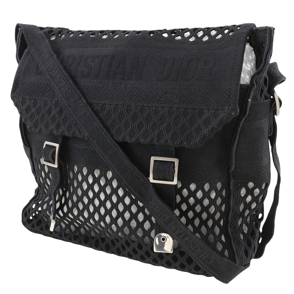 Christian Dior Shoulder Bag canvas black mesh Messenger Women Used Authentic