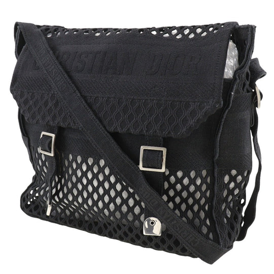 Christian Dior Shoulder Bag canvas black mesh Messenger Women Used Authentic