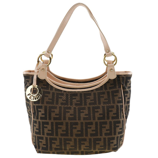 FENDI Tote Bag 8BH156 canvas Brown Logo charm Zucca Women Used Authentic