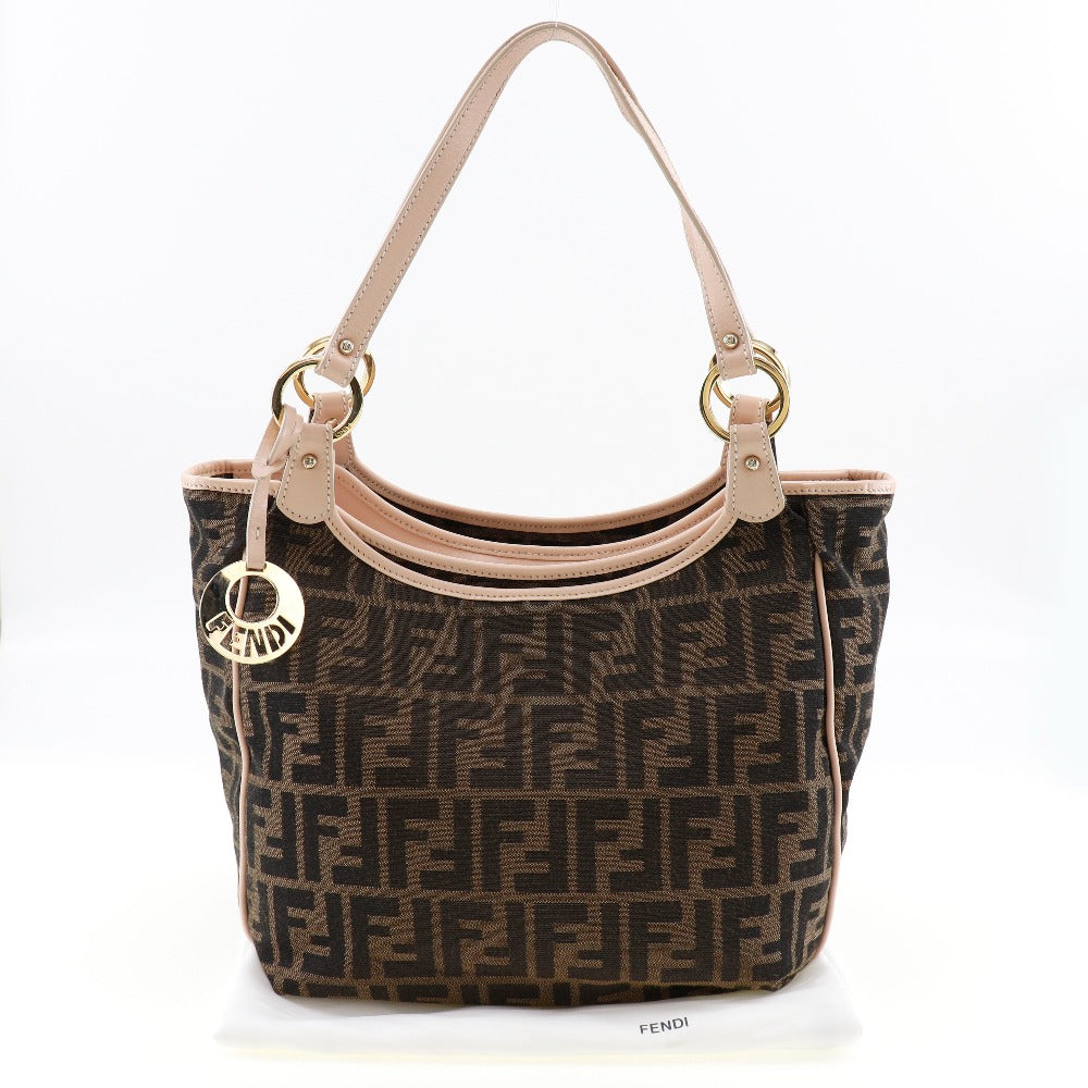 FENDI Tote Bag 8BH156 canvas Brown Logo charm Zucca Women Used Authentic