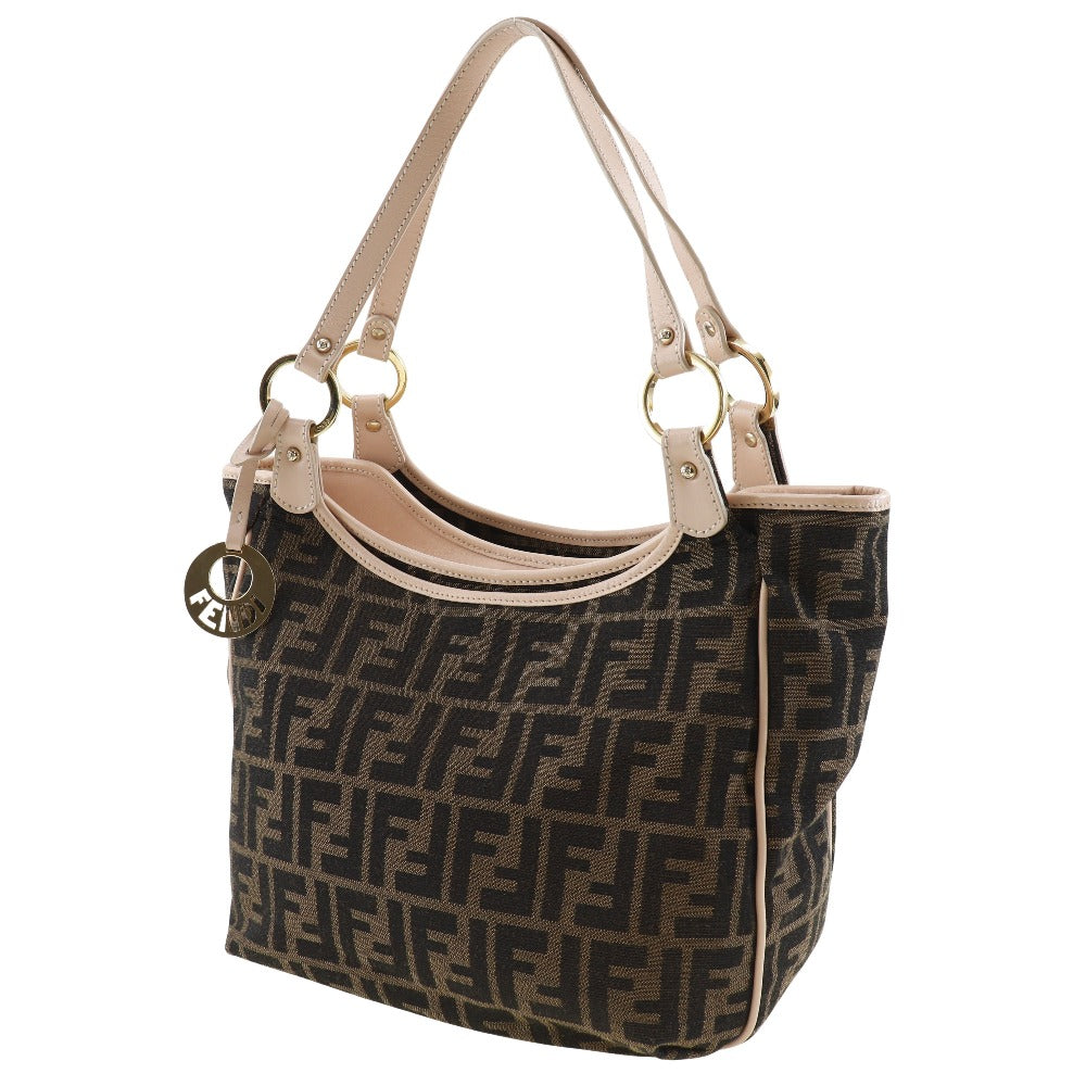 FENDI Tote Bag 8BH156 canvas Brown Logo charm Zucca Women Used Authentic