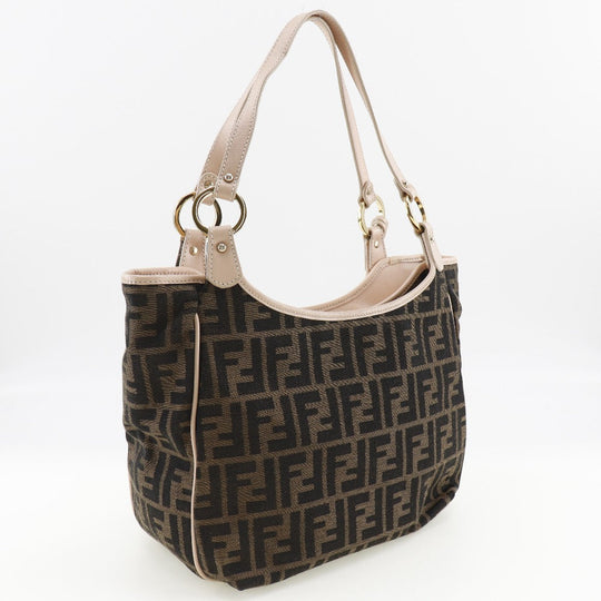 FENDI Tote Bag 8BH156 canvas Brown Logo charm Zucca Women Used Authentic
