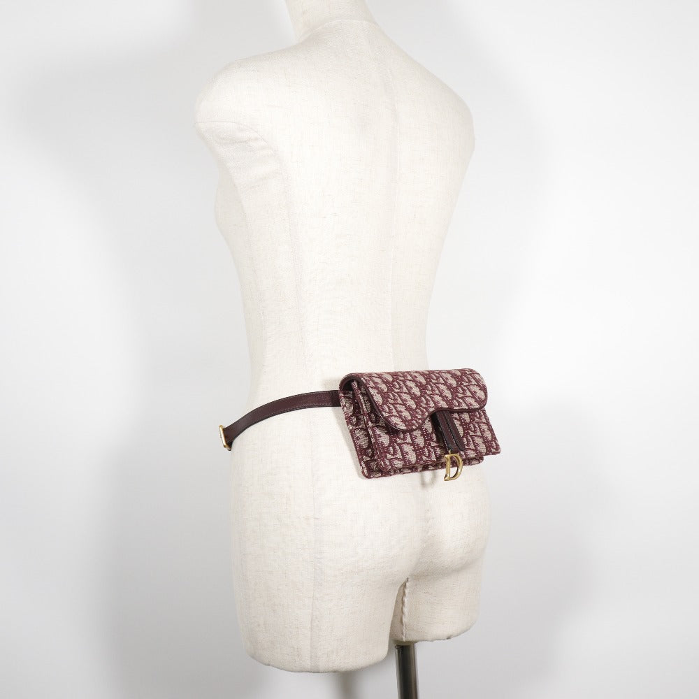 Christian Dior Waist bag canvas Bordeaux 2-way clutch Trotter saddle Women Used Authentic
