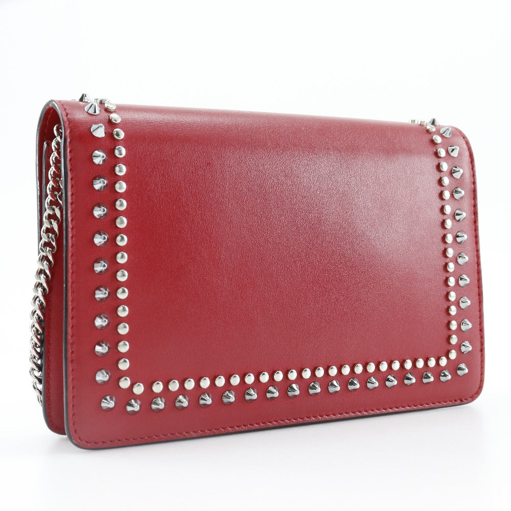 JIMMY CHOO Long Wallet Purse 06162 Calf leather Red Chain wallet logoMetal Varenne Studs Women Used Authentic