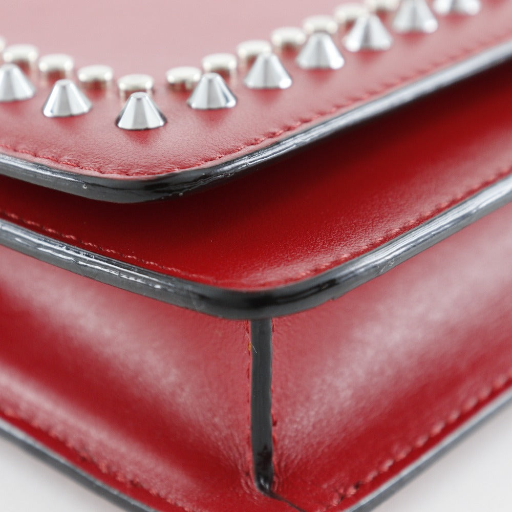 JIMMY CHOO Long Wallet Purse 06162 Calf leather Red Chain wallet logoMetal Varenne Studs Women Used Authentic