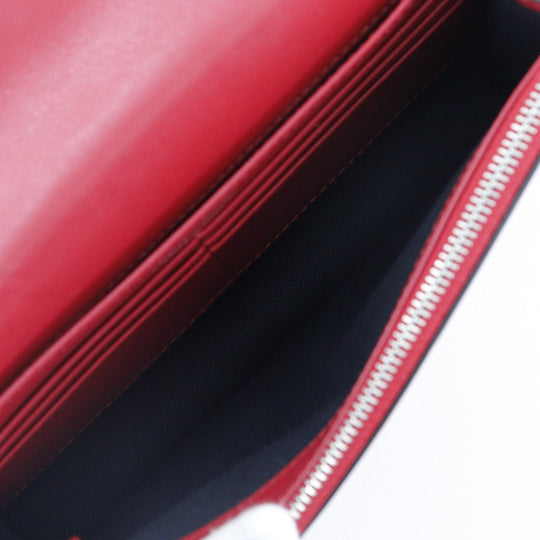 JIMMY CHOO Long Wallet Purse 06162 Calf leather Red Chain wallet logoMetal Varenne Studs Women Used Authentic