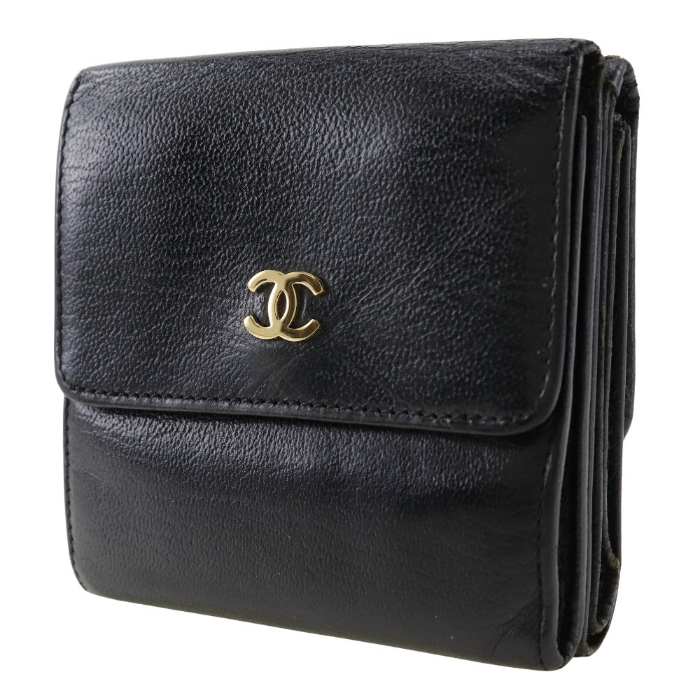 CHANEL Bifold Wallet A13456 Calfskin black W Hook Wallet  COCO Mark Women Used Authentic