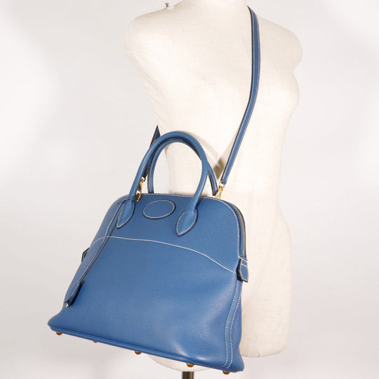 HERMES Handbag G Engraving Taurillon Clemence Blue Bored 37 Women Used Authentic