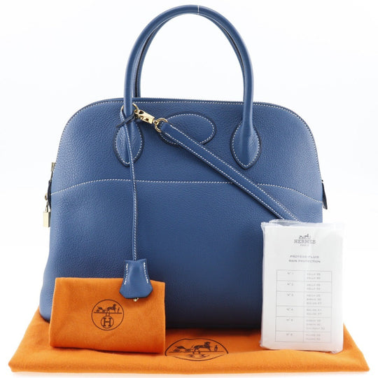HERMES Handbag G Engraving Taurillon Clemence Blue Bored 37 Women Used Authentic