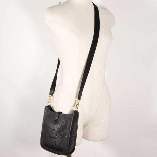 HERMES Shoulder Bag Taurillon Clemence Black/Gold Metal Amazone Evelyn TPM Women Used Authentic