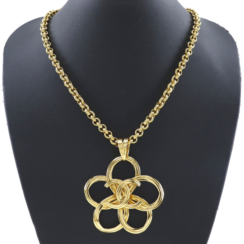 CHANEL Necklace Plated Gold gold vintage Turn lock COCO Mark Flower Women Used Authentic