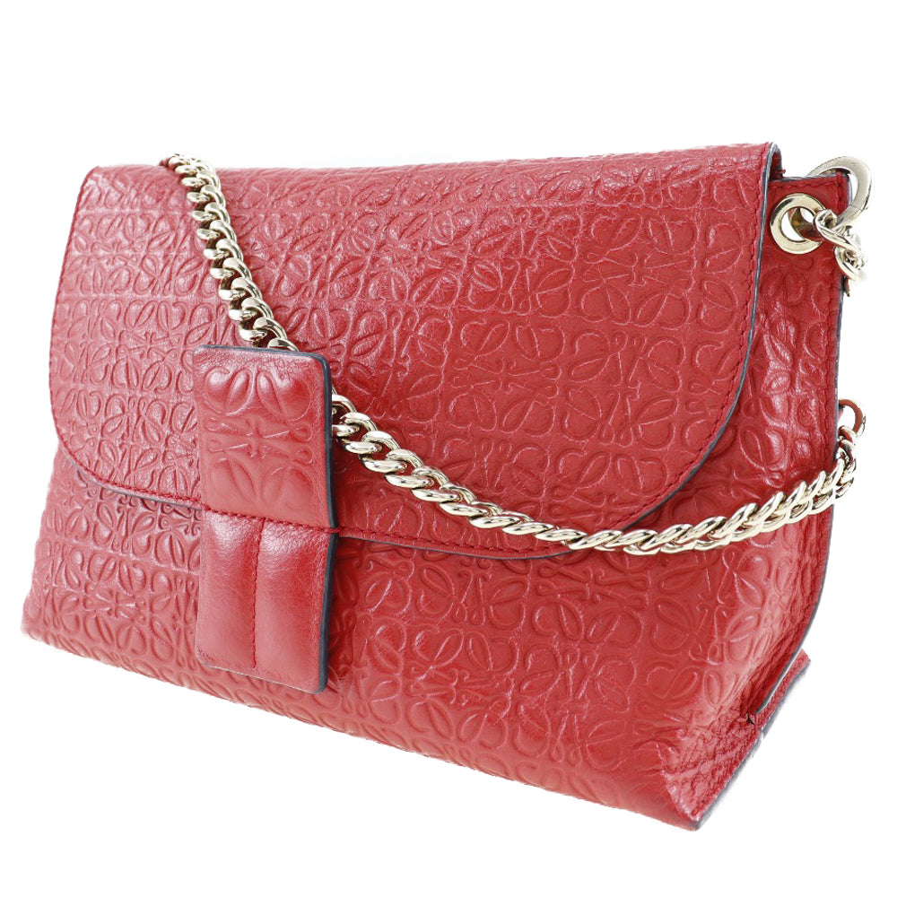 LOEWE Shoulder Bag Calfskin Red ChainShoulder Repeat anagram Avenue Women Used Authentic