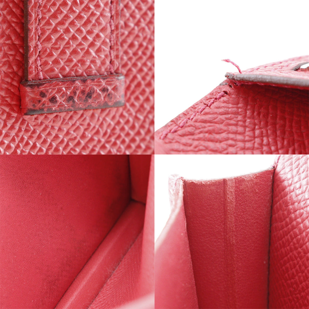 HERMES Long Wallet Purse Epsom Red Beansufla Women Used Authentic