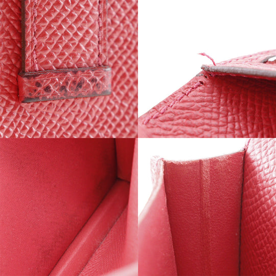 HERMES Long Wallet Purse Epsom Red Beansufla Women Used Authentic