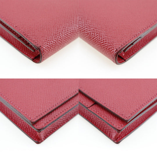 HERMES Long Wallet Purse Epsom Red Beansufla Women Used Authentic