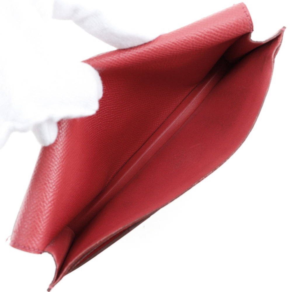 HERMES Long Wallet Purse Epsom Red Beansufla Women Used Authentic