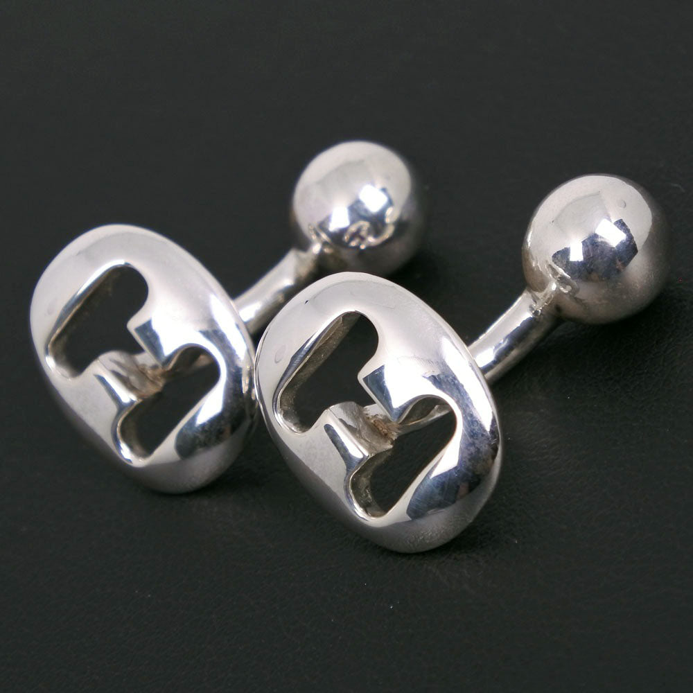 HERMES cuffs metallic Silver vintage H logo mens Used Authentic