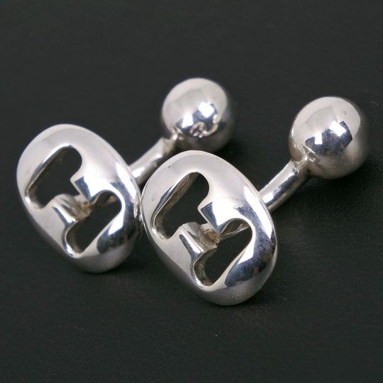 HERMES cuffs metallic Silver vintage H logo mens Used Authentic