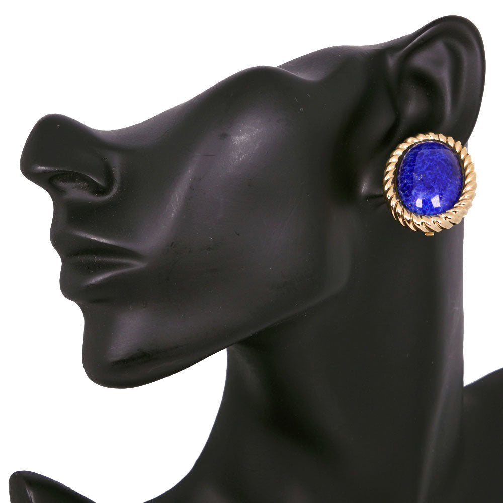 Christian Dior Earring Plated Gold Blue vintage Women Used Authentic