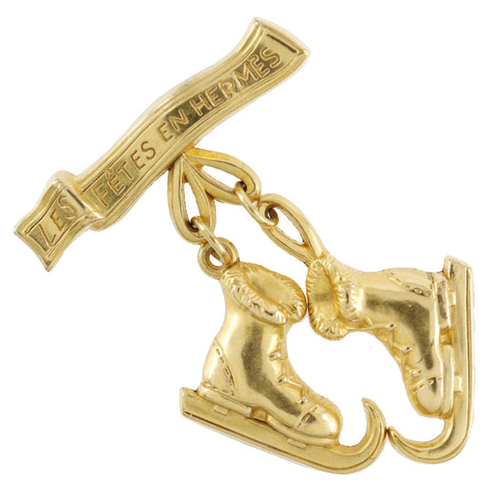 HERMES Brooch Plated Gold gold vintage LES FETES EN HERMES Skate shoes Women Used Authentic