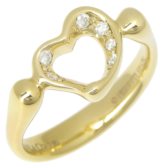 TIFFANY&Co. Ring K18 Yellow Gold, Diamond gold Elsa Peretti Open heart Women Used Authentic