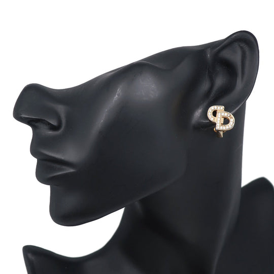 Dior Earring Plated Gold, Rhinestones gold CD logo Women Used Authentic