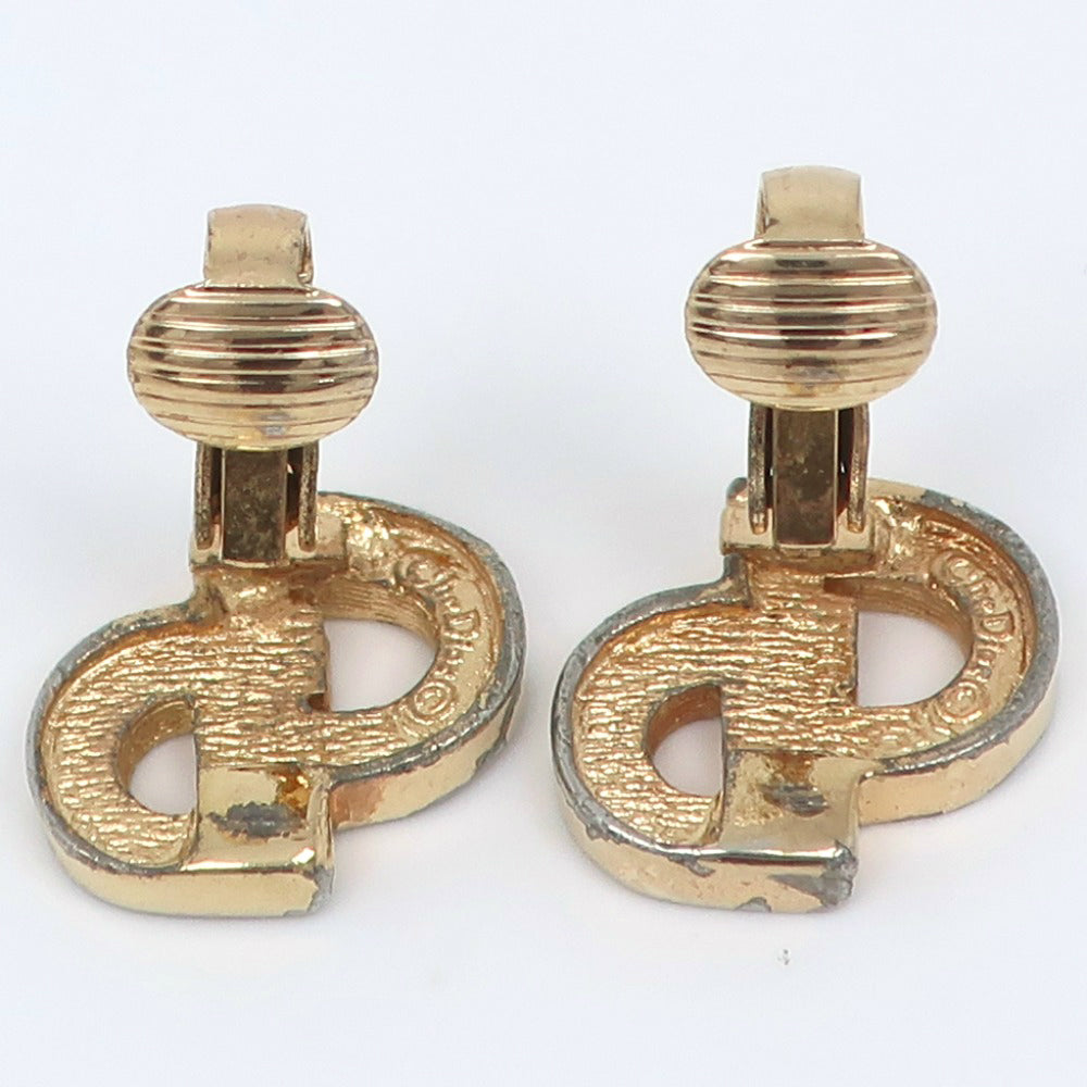 Dior Earring Plated Gold, Rhinestones gold CD logo Women Used Authentic
