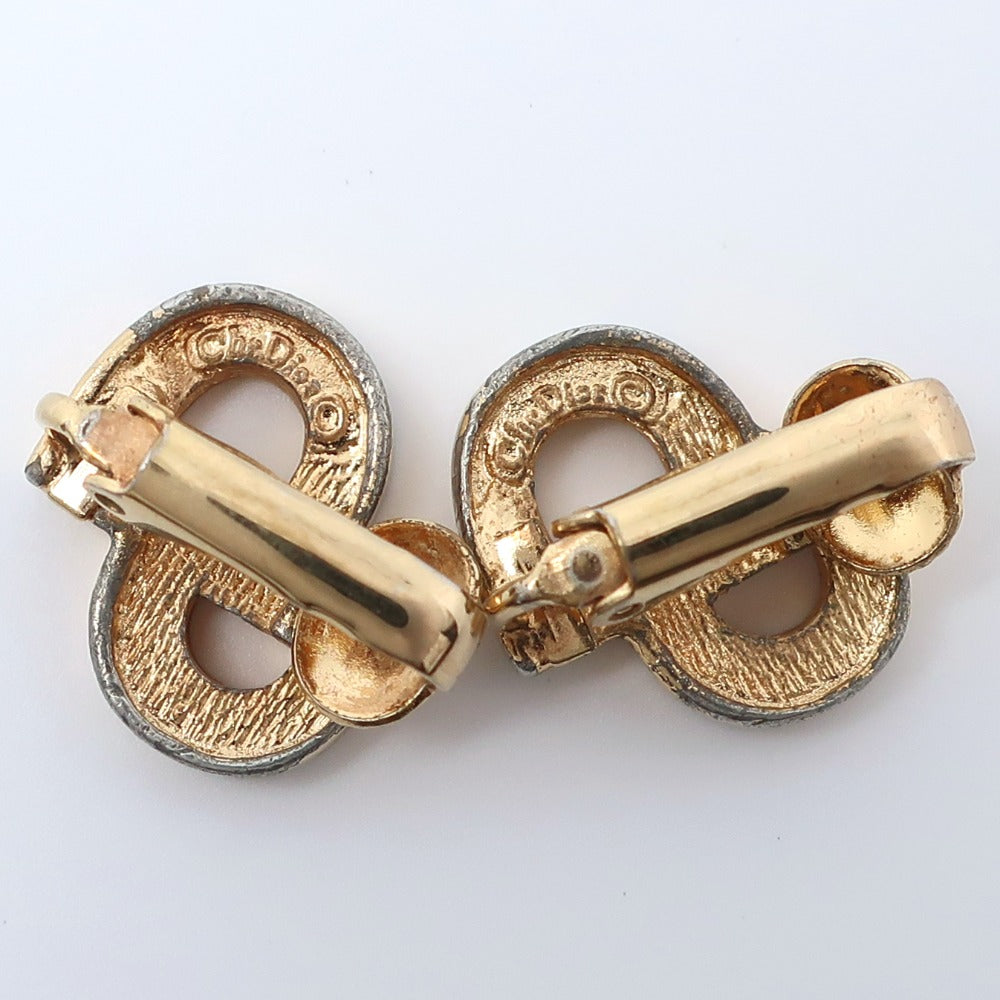 Dior Earring Plated Gold, Rhinestones gold CD logo Women Used Authentic