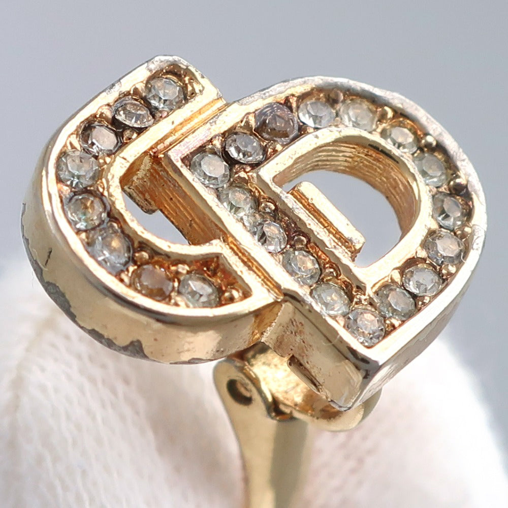 Dior Earring Plated Gold, Rhinestones gold CD logo Women Used Authentic