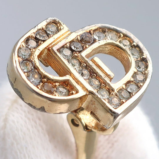 Dior Earring Plated Gold, Rhinestones gold CD logo Women Used Authentic