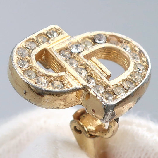 Dior Earring Plated Gold, Rhinestones gold CD logo Women Used Authentic