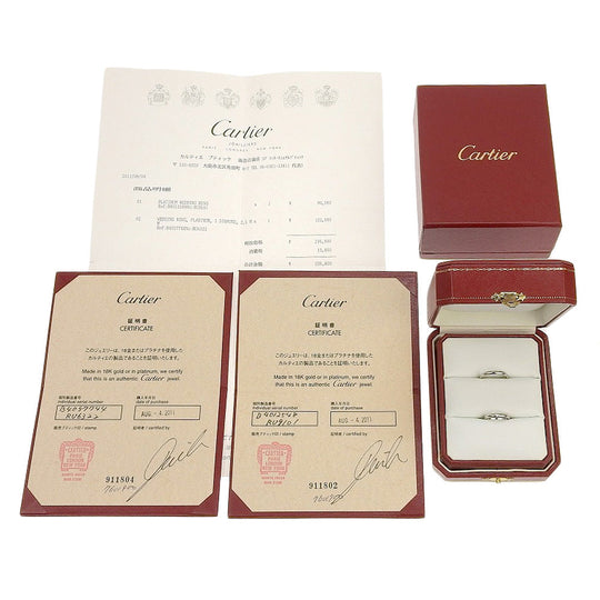 CARTIER Ring B4057748 Pt950Platinum Silver 1P diamond 2 pairs set Wedding rings mens(Unisex) 50/44 Used Authentic