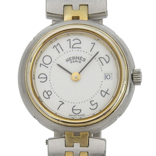 HERMES Watches Quartz Stainless Steel , Plated Gold Silver Profile date White dial Women Used Authentic