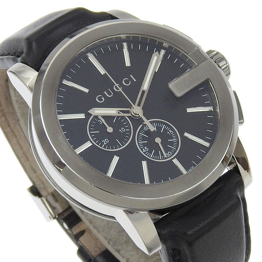 GUCCI Watches Quartz 101.2 Stainless Steel , Embossed Leather black G Chrono black dial mens Used Authentic