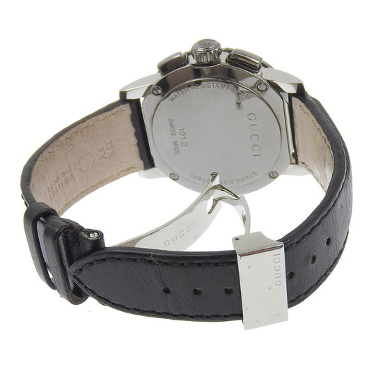 GUCCI Watches Quartz 101.2 Stainless Steel , Embossed Leather black G Chrono black dial mens Used Authentic