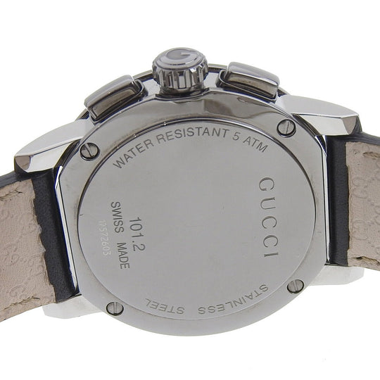 GUCCI Watches Quartz 101.2 Stainless Steel , Embossed Leather black G Chrono black dial mens Used Authentic