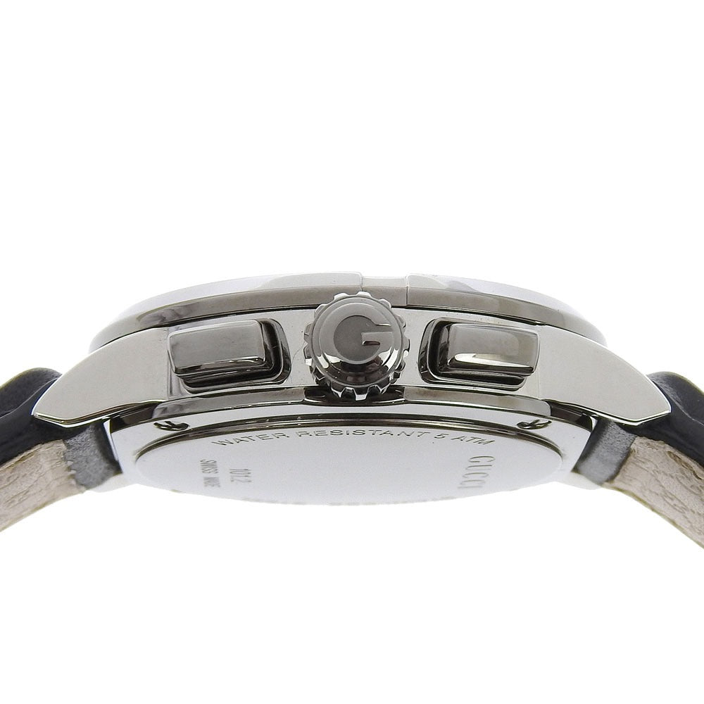 GUCCI Watches Quartz 101.2 Stainless Steel , Embossed Leather black G Chrono black dial mens Used Authentic