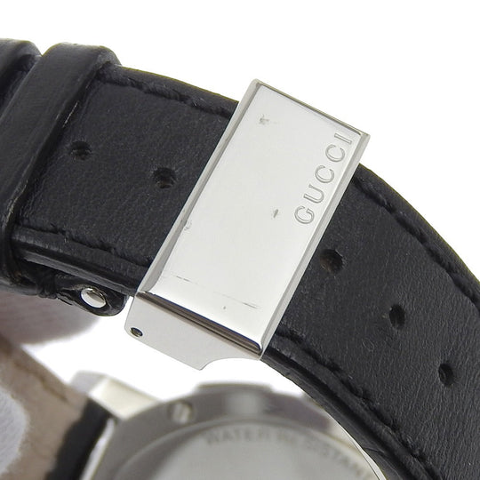 GUCCI Watches Quartz 101.2 Stainless Steel , Embossed Leather black G Chrono black dial mens Used Authentic