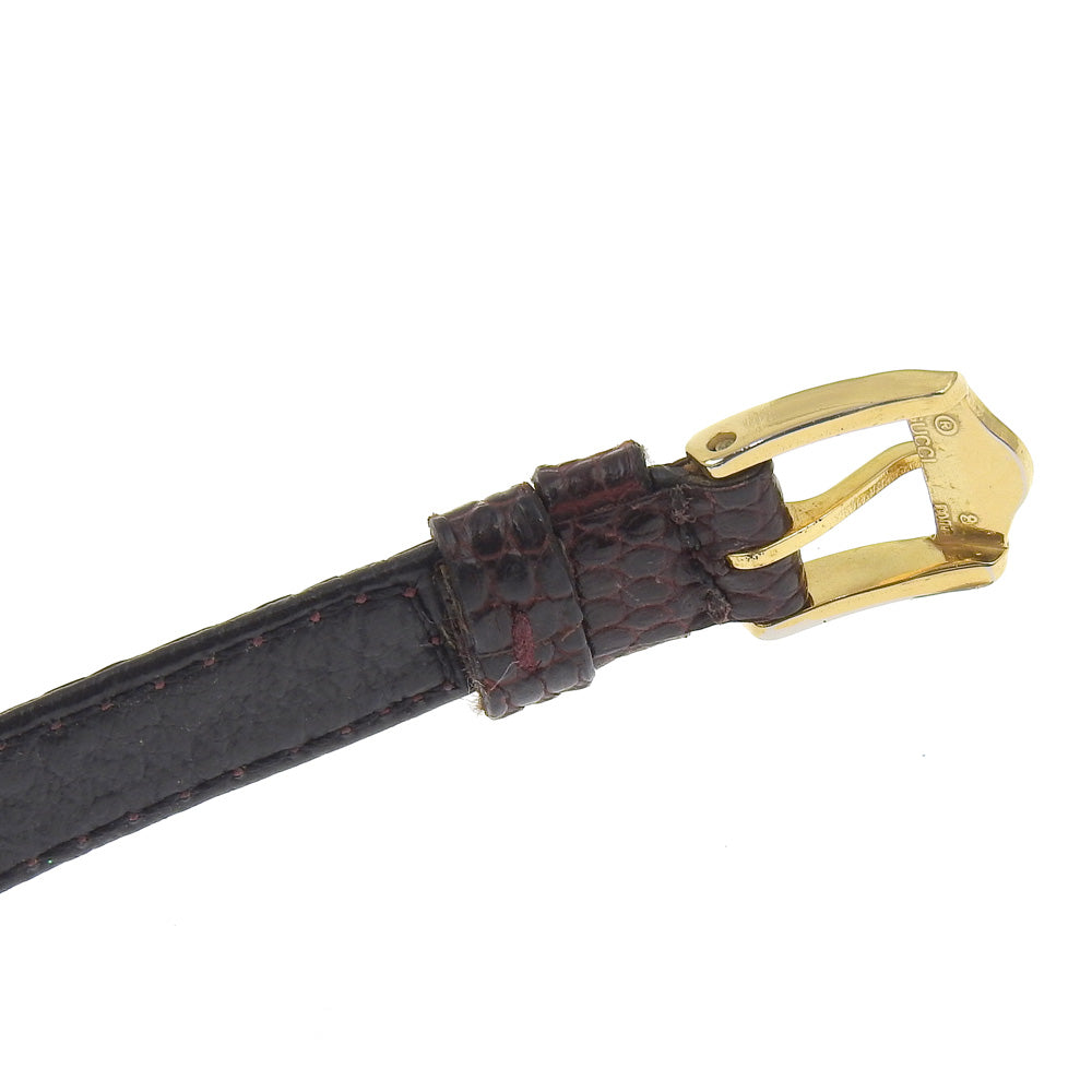 GUCCI Watches Quartz Plated Gold, embossed leather gold Side Shelly White dial Women Used Authentic