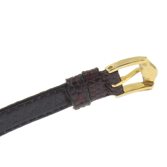 GUCCI Watches Quartz Plated Gold, embossed leather gold Side Shelly White dial Women Used Authentic