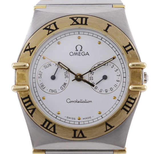 OMEGA Watches Quartz 396.107 Stainless Steel , Plated Gold Silver Day date Constellation White dial mens(Unisex) Used Authentic