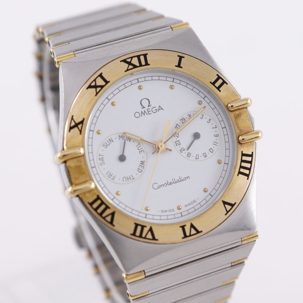 OMEGA Watches Quartz 396.107 Stainless Steel , Plated Gold Silver Day date Constellation White dial mens(Unisex) Used Authentic