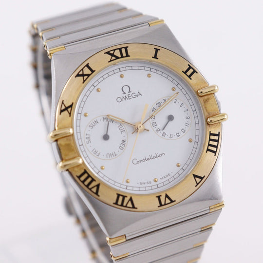 OMEGA Watches Quartz 396.107 Stainless Steel , Plated Gold Silver Day date Constellation White dial mens(Unisex) Used Authentic